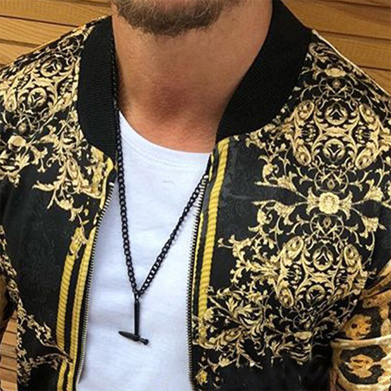 New 2022 European And American Spring And Autumn Men's Fitted Leopard Print Round Collar Casual Jacket