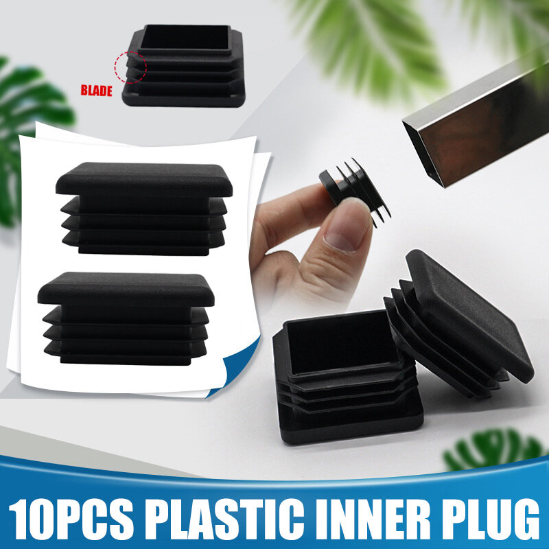 Tapón de plástico Cuadrado para Tubo, tapón para poste, tapa para silla, 10 Uds., Tapones Cuadrados de plástico negro 2019ing