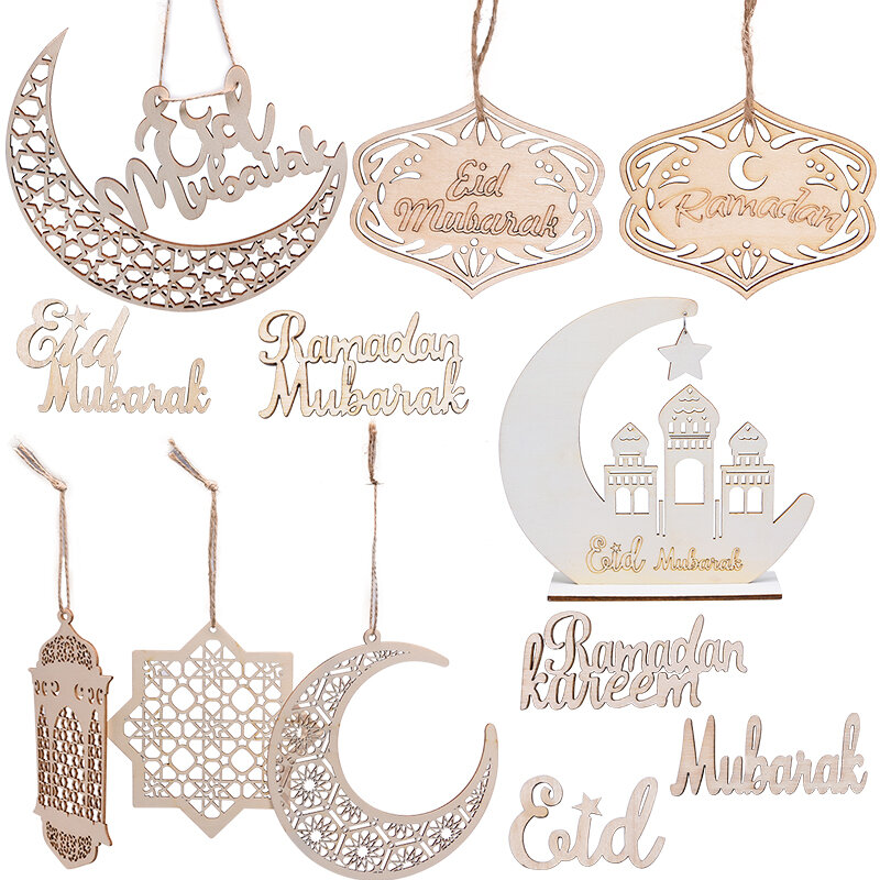 Eid-Placa de decoración de Mubarak, ornamento de madera artesanal, decoraciones Ramadán para el hogar, suministros de fiesta musulmana islámica, Eid, decoración de Ramadán
