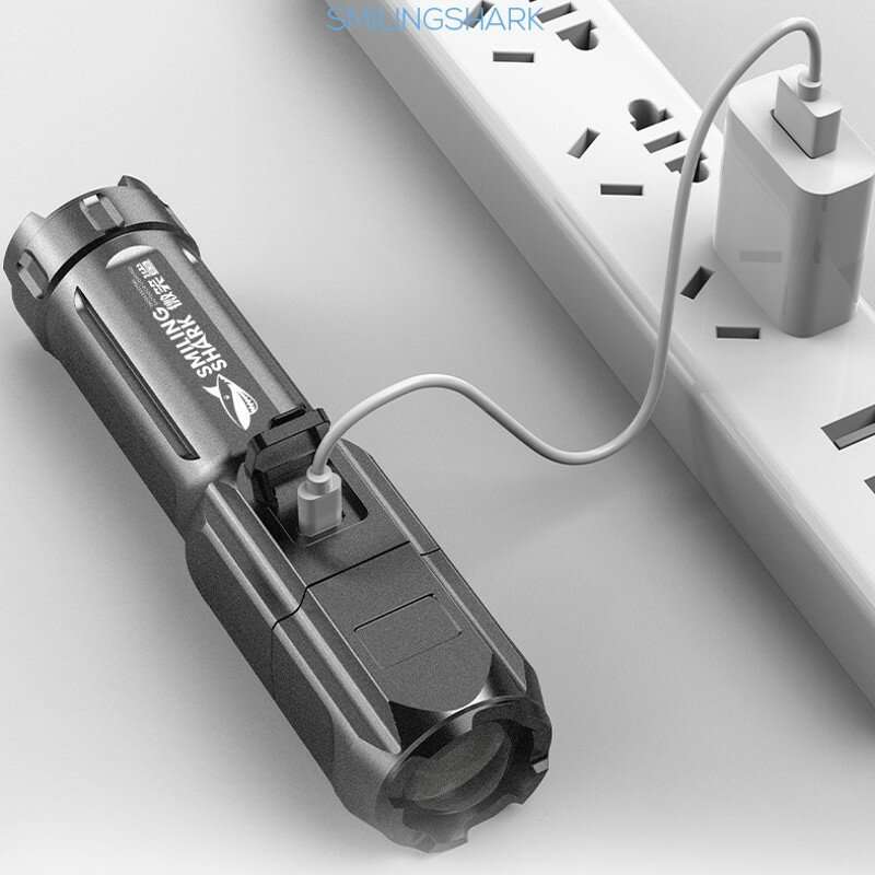 Taschenlampe USB Aufladbare LED Taschenlampe Tragbare Tasche Taschenlampe Wasserdicht mit Ausgang Power Bank Selbstverteidigung Angeln Camping
