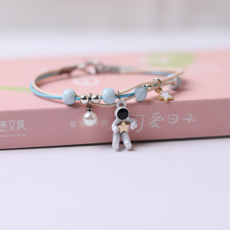 Korean Creative Cute Cartoon Astronaut Pendant Bracelet Sweet Girl Student Ceramic Beaded Hand-woven Jewelry Accessories