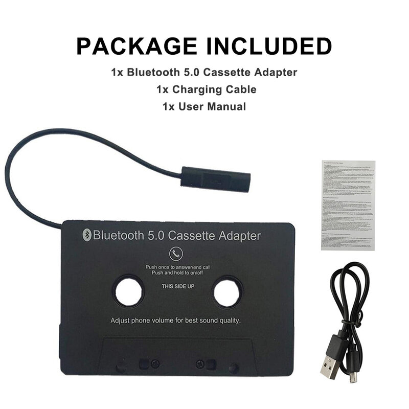 Adaptador de casete compatible con Bluetooth 5,0, convertidor de receptor, cinta de Audio para coche, adaptador Aux, adaptador de casete para teléfono inteligente
