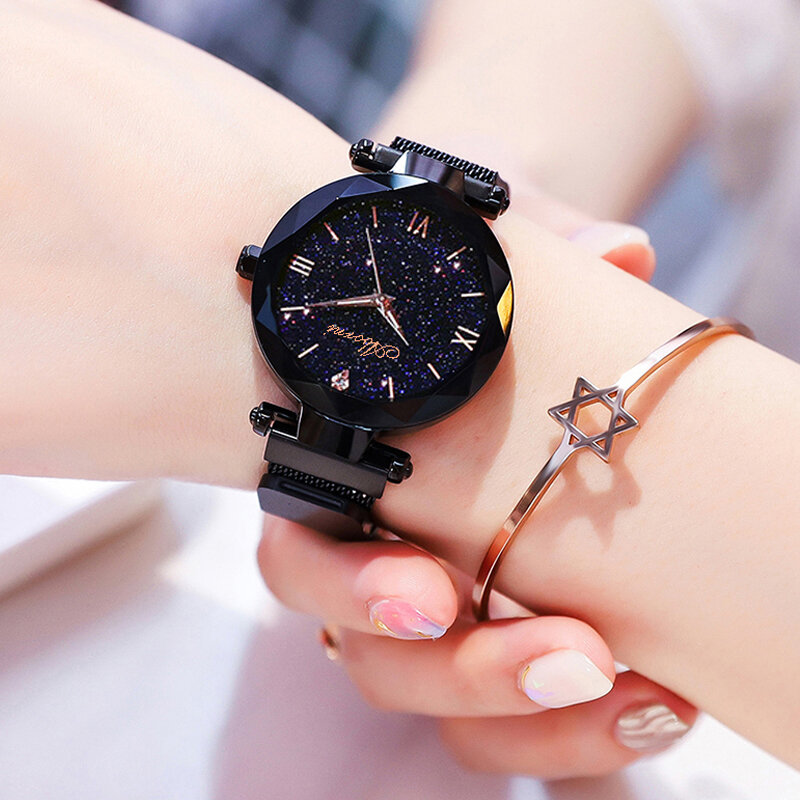 Neue Elegante Mode Uhr für Frauen Magnet Quarz Frauen uhr Schnalle Starry Sky Römische Ziffer Dame Armbanduhr Geschenk Dropshipping