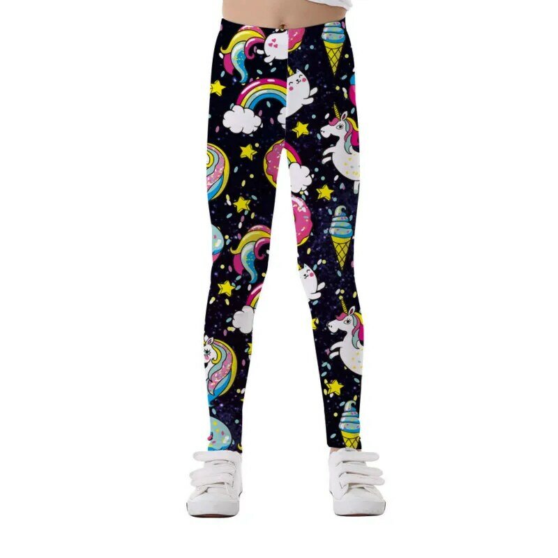 Pantalones Legging de unicornio para niñas, mallas elásticas, transpirables, suaves, estampados