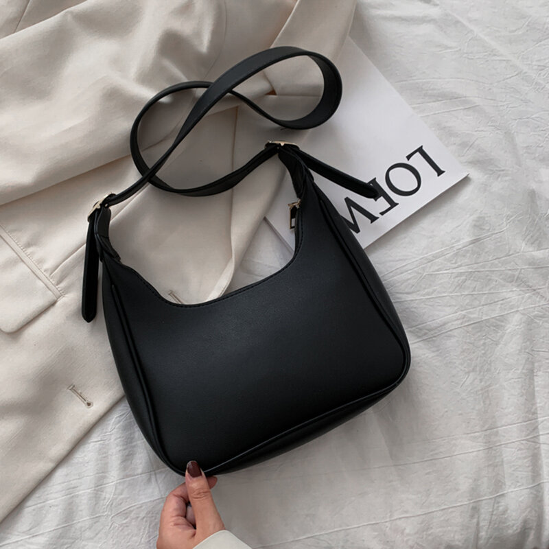 Leather Street Crescent Zipper PU Shoulder Handbag Casual Retro Mini Shoulder Bag Female Simple Crossbody Bag