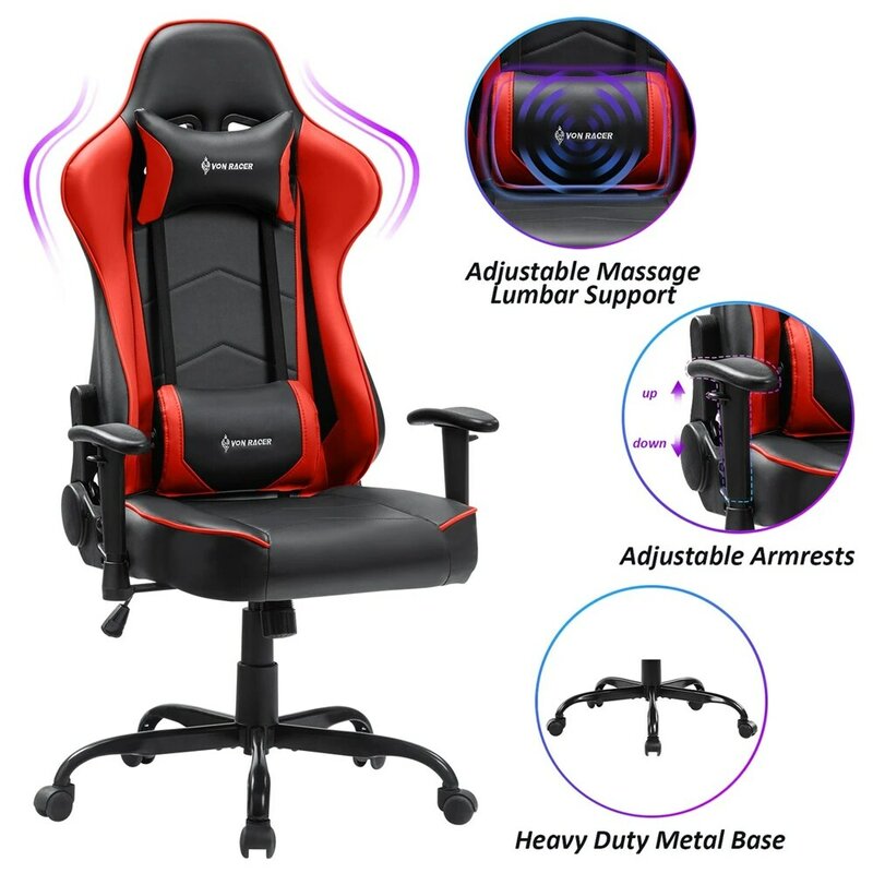 KILLABEE – chaise de Gaming en cuir PU, confortable, inclinable, pour ordinateur de bureau