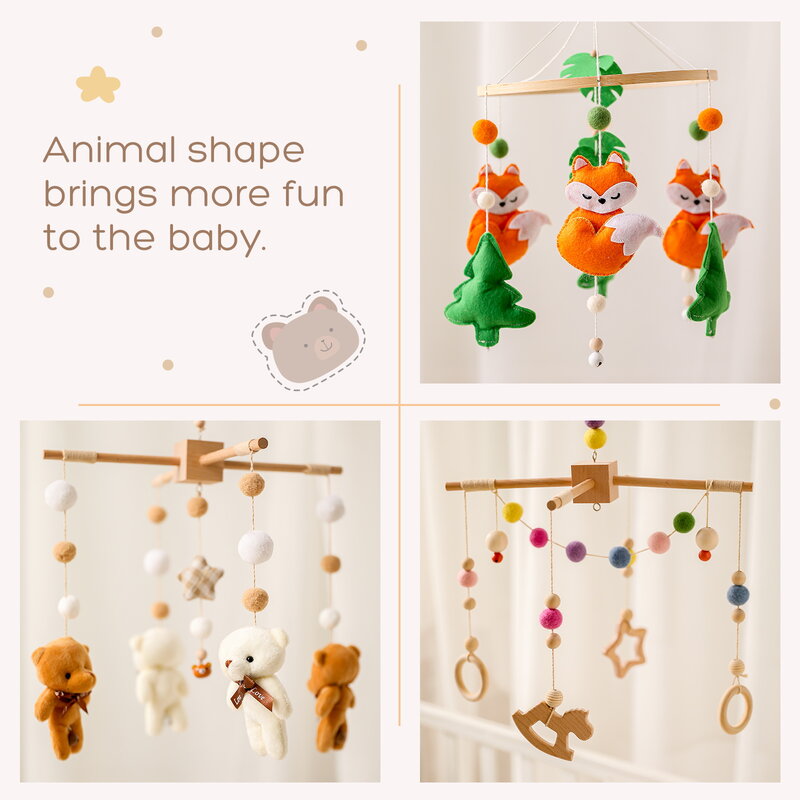 2021 New Baby Rattles Crib Mobiles Toy Cotton Animals Bed Bell Carousel Crib Holder Baby Toys 0-12 Months for Cots Projection