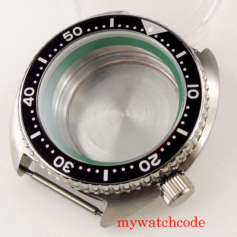 Capa de relógio de aço inoxidável, 45mm, compatível com 21 joias nh35a, inserção de moldura de liga de safira, vidro preto, movimento automático