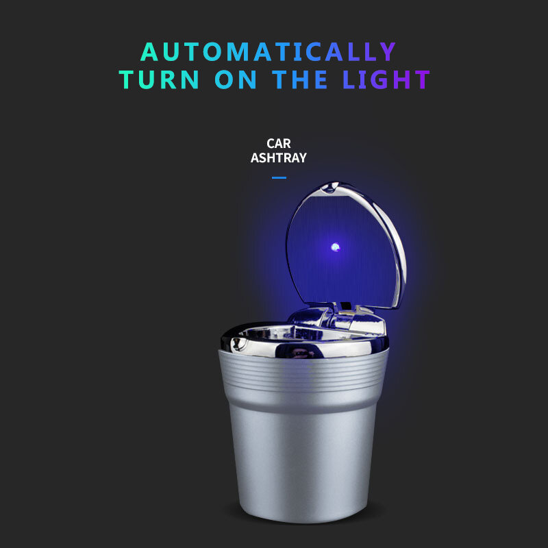 Luckybobi Car Accessories Portable LED Light Car Ashtray Universal Cigarette Cylinder Holder Car Styling 2021