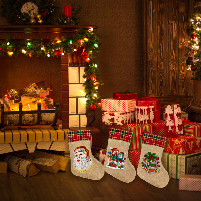 Mới 5D Tự Làm Tranh Gắn Đá Giáng Sinh Giày Thêu Linen Vớ Giáng Sinh Tặng Túi Kẹo