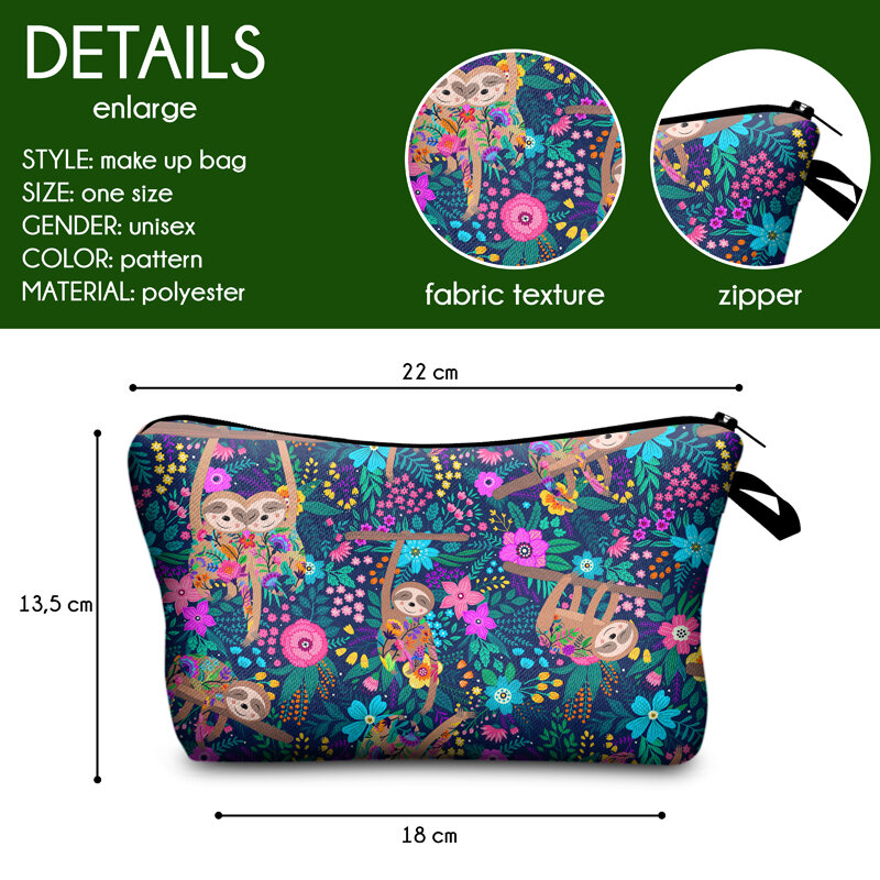 Jomtokoy Women Cosmetic Bag Sloth pattern Digital Printing Toiletry bag For Travel organizer Makeup Bag hzb1010