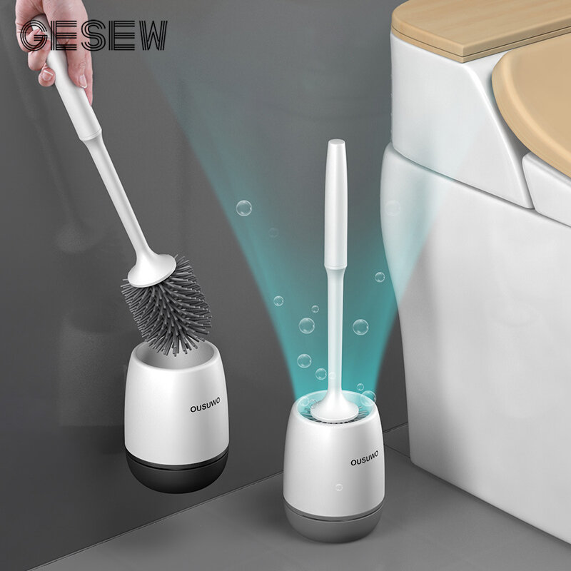 GESEW TPR 실리콘 헤드 화장실 브러시 빠른 배수 청소 도구 벽 마운트 또는 바닥 서있는 청소 브러시 욕실 액세서리
