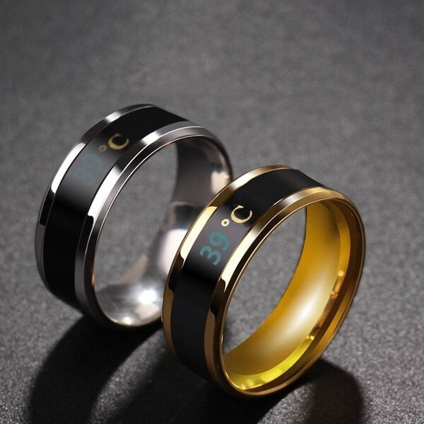 Anillo termocrómico inteligente de acero inoxidable para hombre y mujer, anillo de Prueba de Temperatura en tiempo Real de titanio