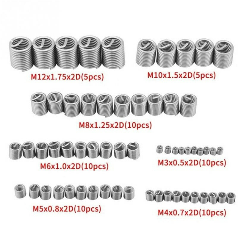 60pcs Drilling &Tapping M3/M4/M5/M6/M8 M10 M12 Stainless Steel Wear Resistant Wire Screw Sleeve