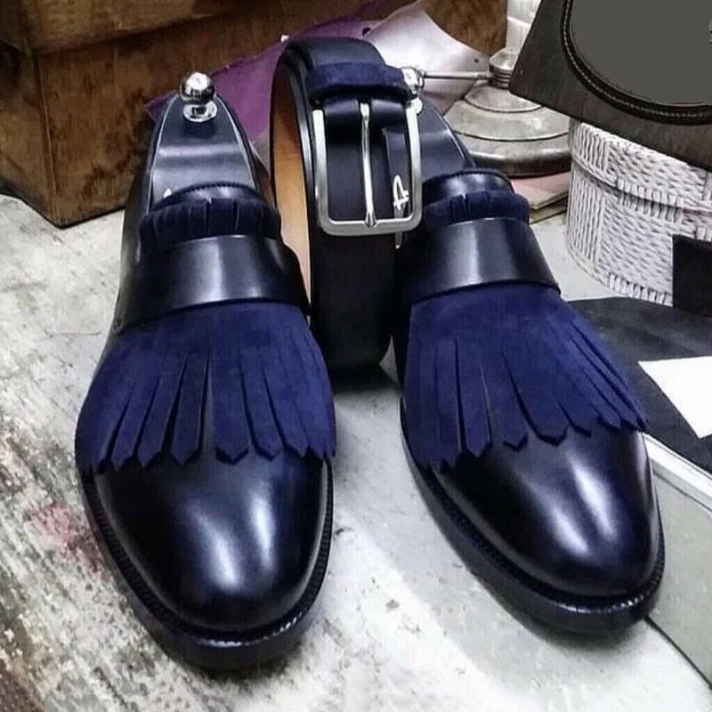 Zapatos De Hombre XM312 – chaussures classiques Vintage en cuir Pu pour hommes, nouvelle mode, Design à pompon, Style décontracté