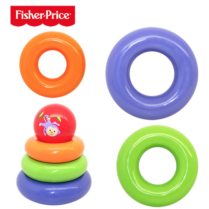Fisher-preço arco-íris bolas empilháveis padrão torre anel brinquedos educativos desenvolvimento inteligente para bebês crianças presente f0919