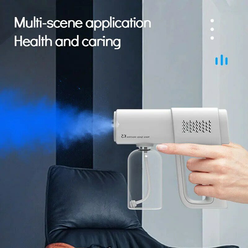Nowy K5 niebieskie światło bezprzewodowy Nano Spray parowy Fogging dezynfekcja pistolet natryskowy do domowego biura urządzenie natryskowe wody ogród