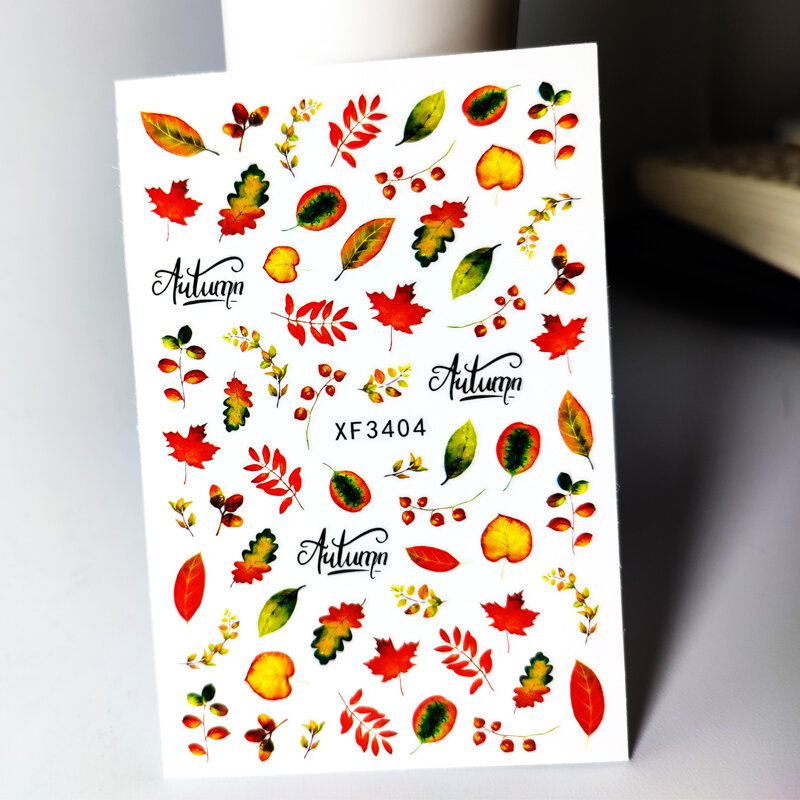 10 Sheets Maple Leaves 3D Nail Stickers Fall Leaf Flowers Line Sliders For Nails Self Adhesive Stickers Autumn Manicuring Decals