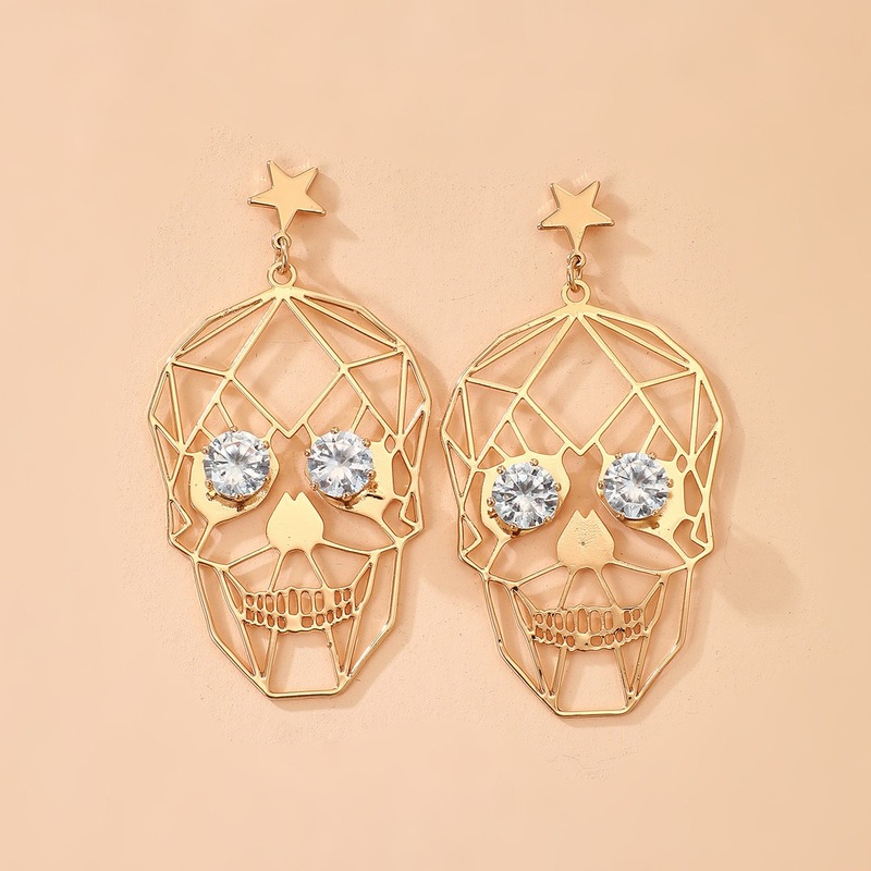 Boucles d'oreilles en forme de crâne doré, nouveaux bijoux, personnalité exagérée, populaire, drôle, Halloween, boucles d'oreilles, cadeaux de fête, rétro, vente en gros