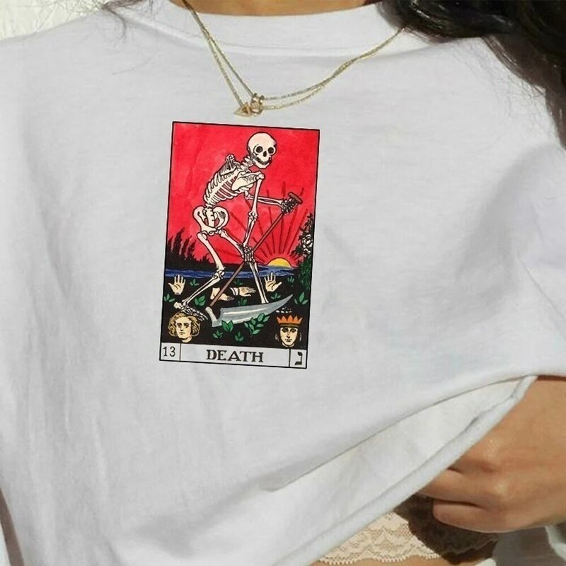Lato kobiety Retro czaszka śmierć T Shirt stylowe topy Hipster Grunge estetyczny t-shirt Vintage modny top Gothic odzież