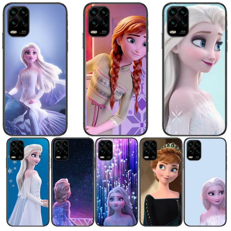 Coque de téléphone à dessin animé Elsa in Frozen, étui noir en Silicone pour XiaoMi Redmi Note 10 9 9S 8 7 6 5 A Pro T Y1