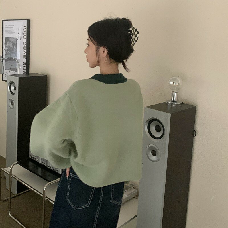 Cardigan tricoté à col roulé pour femmes, manteau pull vert, décontracté, ample et doux, Streetwear d'hiver coréen, nouvelle collection 2022
