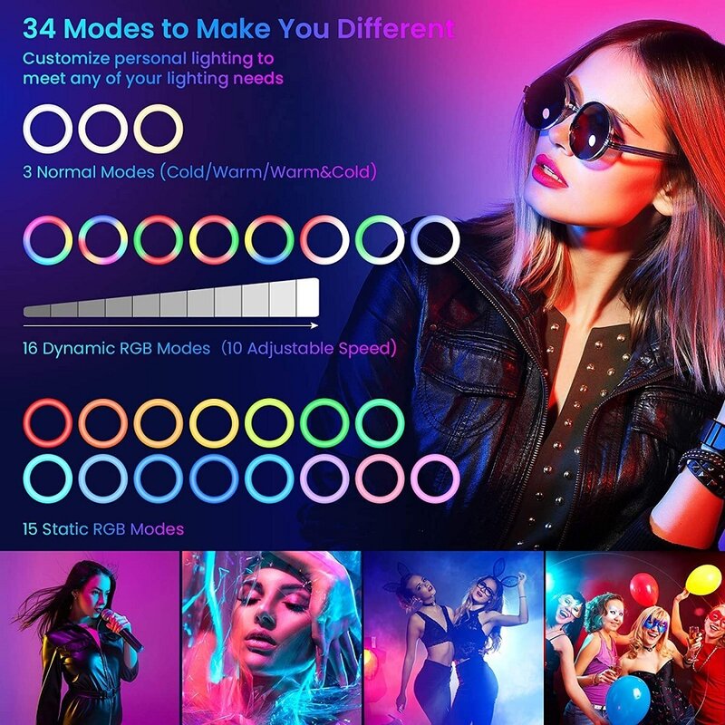 12in RGB Ring Light Tripod Phone Stand Holder Photography RingLight Circle Fill Light Led Color Ring Lamp For Streaming Youtobe