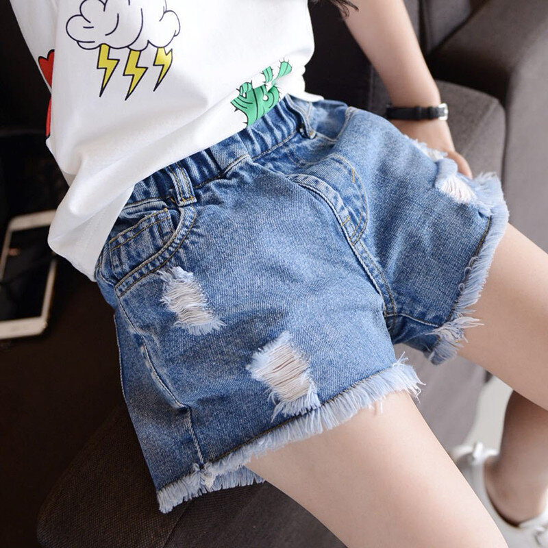 Girls Denim Shorts Teenage Girl Summer Lace Pants Kids Bow Clothes Children Flowers Embroidery Jean Short For Teenager