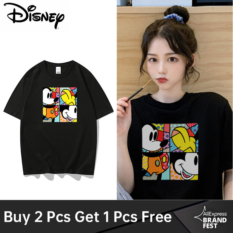 Hàn Quốc Disney Áo Thun Ngộ Nghĩnh Hình Chuột Mickey In Họa Tiết Bông Tai Kẹp Tee Sang Trọng Cặp Đôi Unisex Nữ Thun Cao Cấp