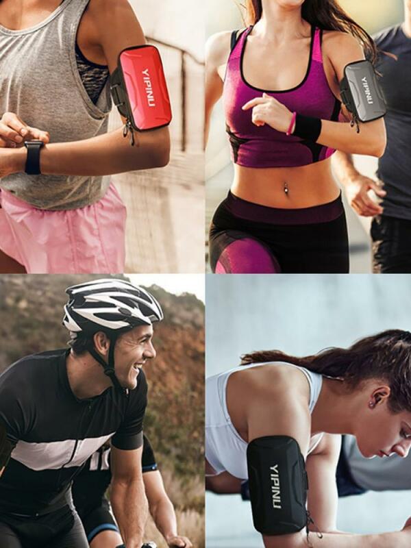 Homens e mulheres geral ao ar livre correndo braço saco de fitness saco do telefone móvel esportes