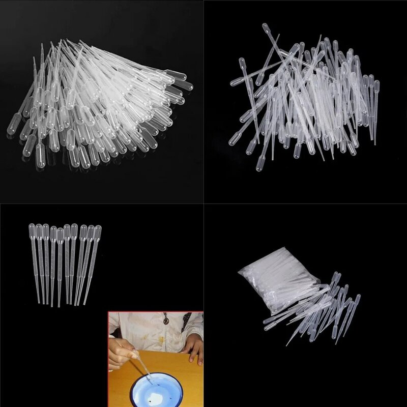 100PCS 0.2/0.5/1/2/3ML Transparent Pipettes Disposable Safe Plastic Eye Dropper Transfer Graduated Pipettes for Lab Experiment