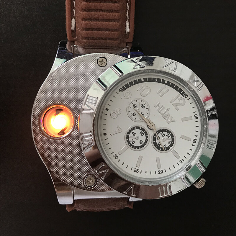 Męskie zegarki lżejsze zegarki kwarcowe wojskowe ładowanie USB F665 gorące sporty casualowe zegarki na rękę wiatroodporna zapalniczka zegar mężczyźni