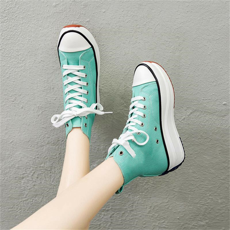 2021 Women's Stylish High Tie One's Shoes Top Shoes  Canvas Lace Up Platform Sneaker Trainers Breathable Anti-Odor  XM186