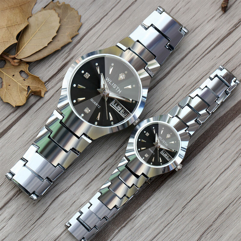 WLISTH hommes montre en acier tungstène amoureux Rose femmes Couple montres chinois-anglais calendrier Quartz horloge étanche Couple montre