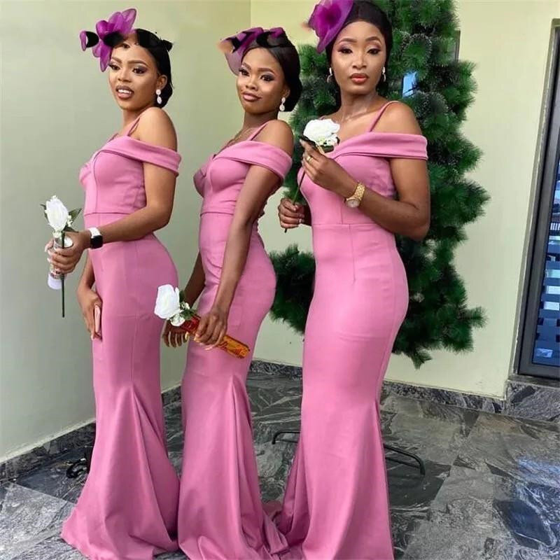 Vestidos de dama de honor sirena 2021 rosa oscuro espaguetis correas largo de satén vestido para graduación de estilo africano vestido de fiesta robe de soirée de mariage