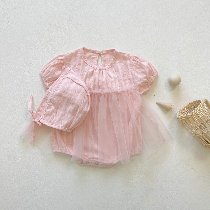 Yg abbigliamento per bambini di marca 2021 summer baby mesh dress cotton creeper hat abito da bambino in due pezzi