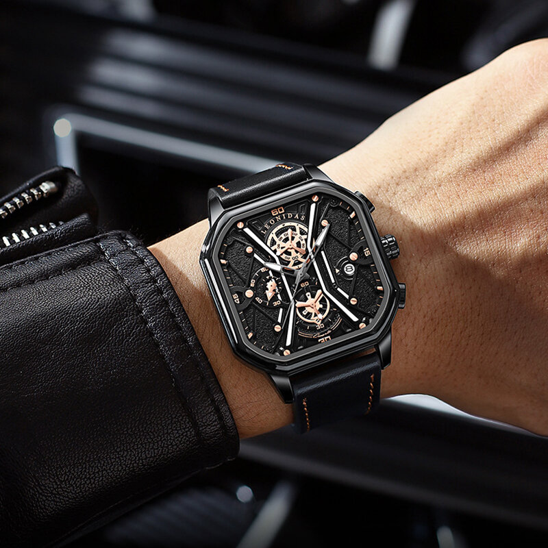 LEONIDAS Quartz Hardlex Mirror Man's Wristwatch Individual Fashion Waterproof Watch Men Luminous
