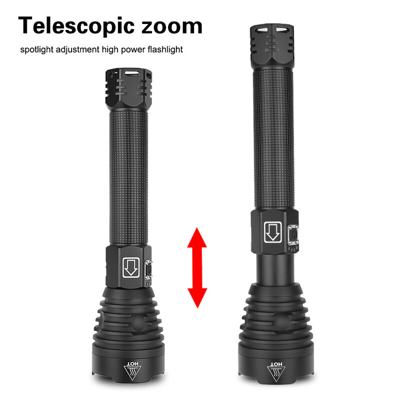 가장 강력한 LED 손전등, 충전식 손전등, 18650 또는 26650 캠핑 조명, 전술 손전등, Xhp90.2, Xhp70