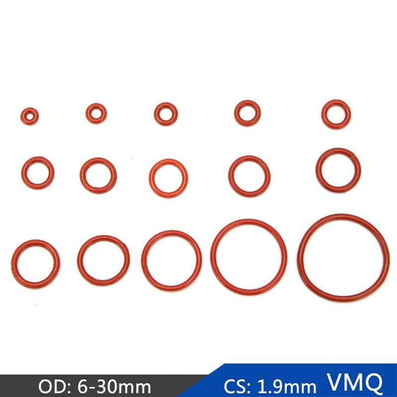 Силиконовое резиновое уплотнительное кольцо VMQ, 50 шт., сменные красные уплотнительные кольца, прокладка, шайба OD 6 мм-30 мм, CS 1,9 мм, аксессуары ...