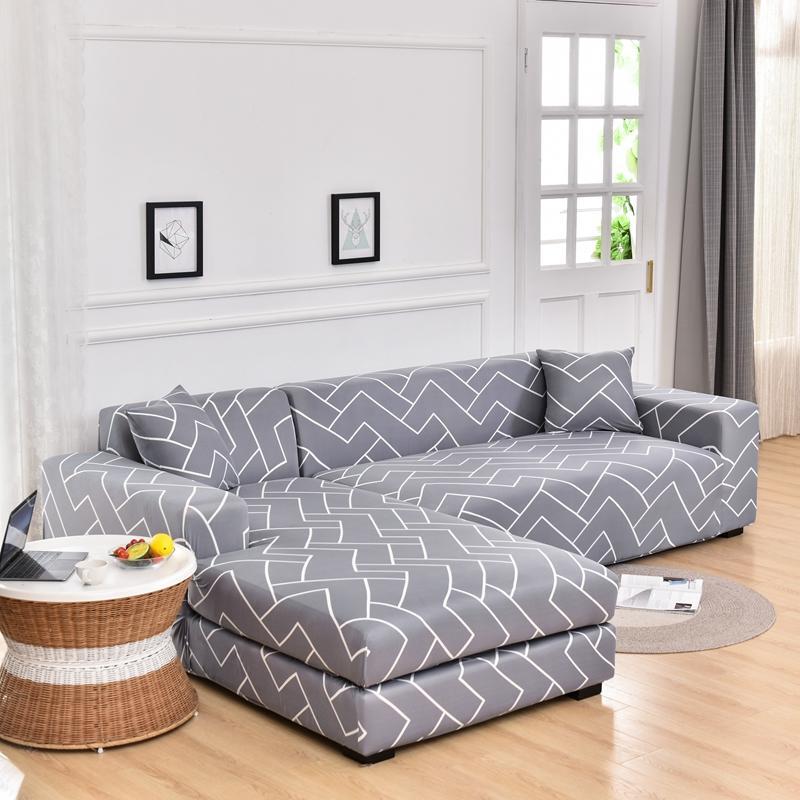 伸縮性のある市松模様のソファカバー,L字型の家具カバー,四角い格子パターン