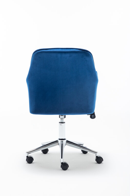 Cadeira de mesa de escritório em tecido de veludo com base de metal, moderna cadeira giratória ajustável com braços (azul)