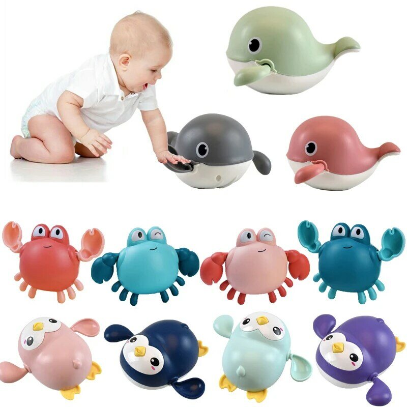 작은 고래 목욕 장난감 아기 목욕 장난감 동물 귀여운 만화 거북이 게 클래식 아기 물 장난감 유아 수영 체인 시계 장난감