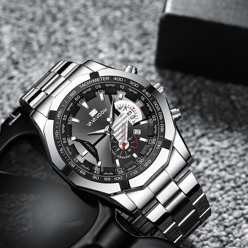 Relógio de pulso esportivo masculino, relógio de quartzo com design de luxo, à prova d'água, luminoso, analógico com grande mostrador de aço, relógio militar para homens
