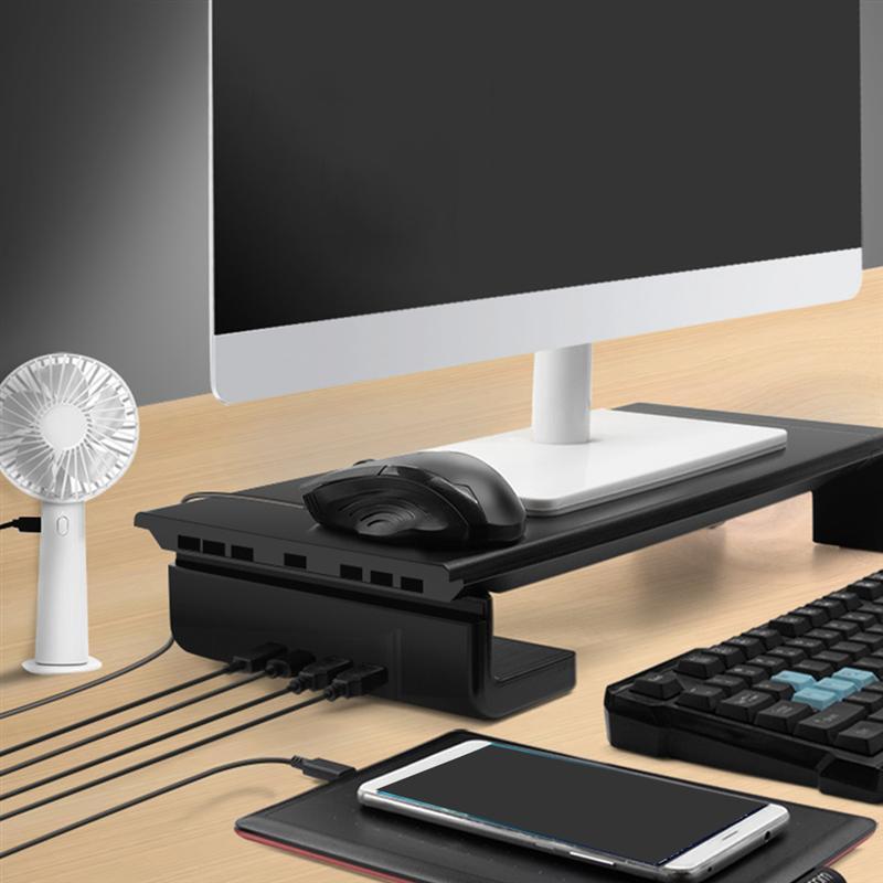 다기능베이스 홀더 데스크탑 모니터 스탠드 컴퓨터 화면 라이저, USB 2.0 충전 노트북 스탠드