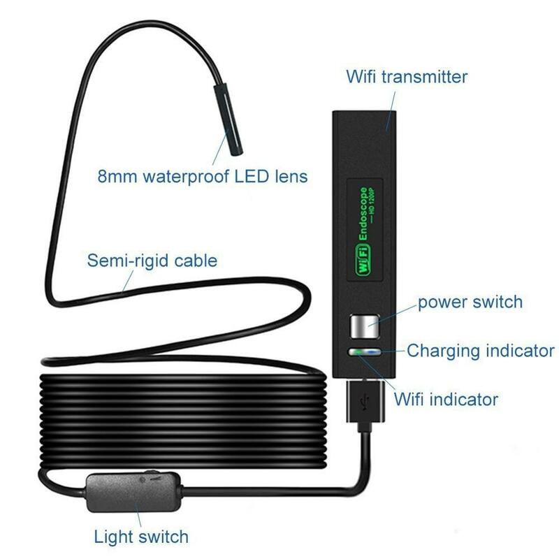 Towode wifi endoscópio câmera hd 1200p cabo rígido android ios controle de inspeção câmera endoscópio para carros pipeline reparação