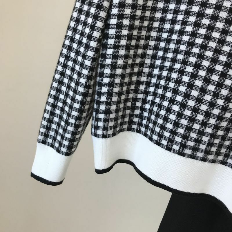 Verão xadrez patter malha 2peice conjunto feminino manga curta o-pescoço pulôver tops + moletom de malha casual moda agasalho feminino