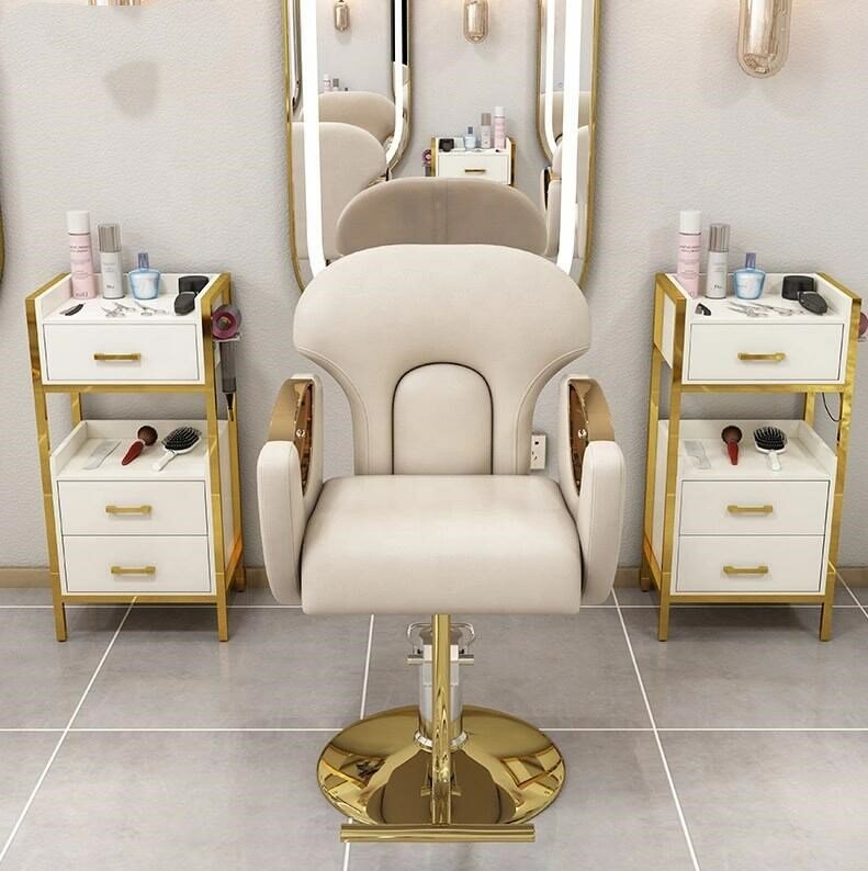 Novo estilo popular luxo hidráulico salão de beleza estilo cadeira barbeiro ouro cadeira prego beleza móveis