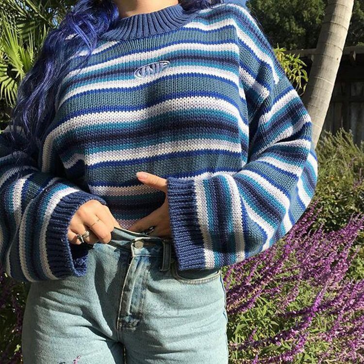 2021 полосатая рубашка в стиле Харадзюку, хлопковый пуловер, милые уличные женские свитера и пуловеры, длинный свитер