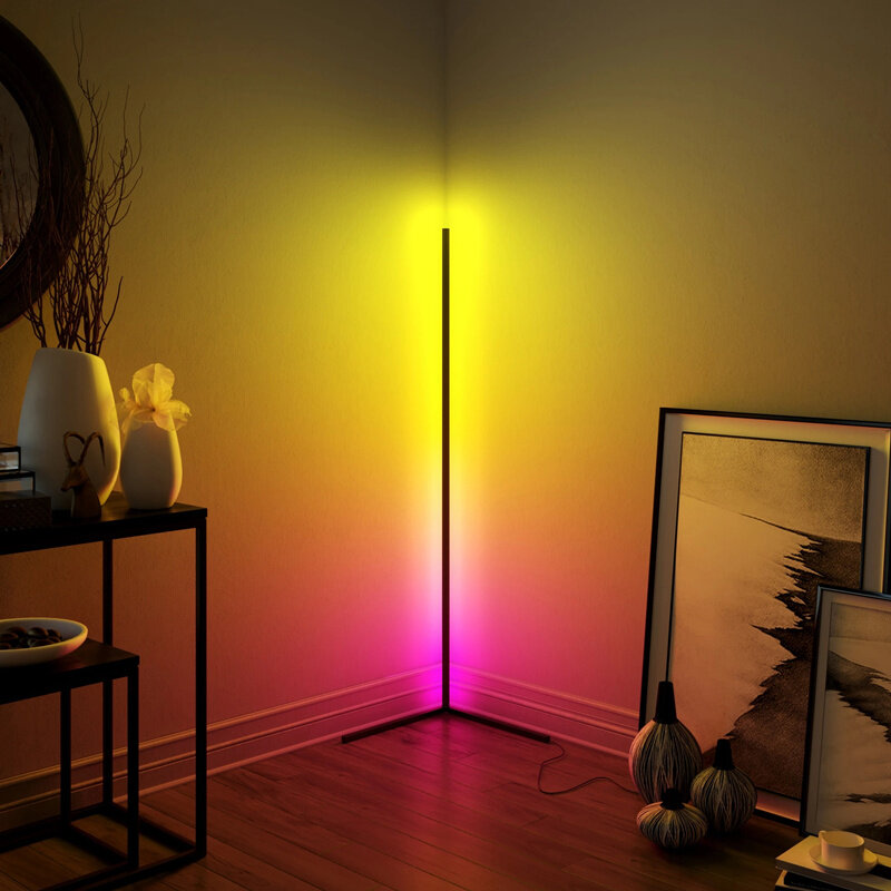 Lámpara de pie de esquina para sala de estar, luz Led RGB de colores, atenuación, decoración de dormitorio, nórdica, Alexa