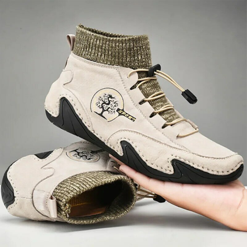 Botas masculinas de couro antiderrapante, calçados casuais para o ar livre e para outono e inverno de neve, da moda, 2021